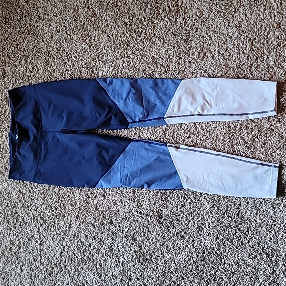 Old Navy Go-Dry Colorblock Leggings Medium Blue High Rise Workout Pants EUC